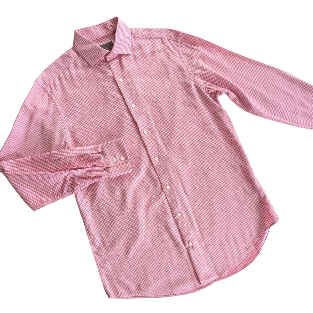 Ben Sherman Pink Houndstooth Dress Shirt Neck Size 15.5